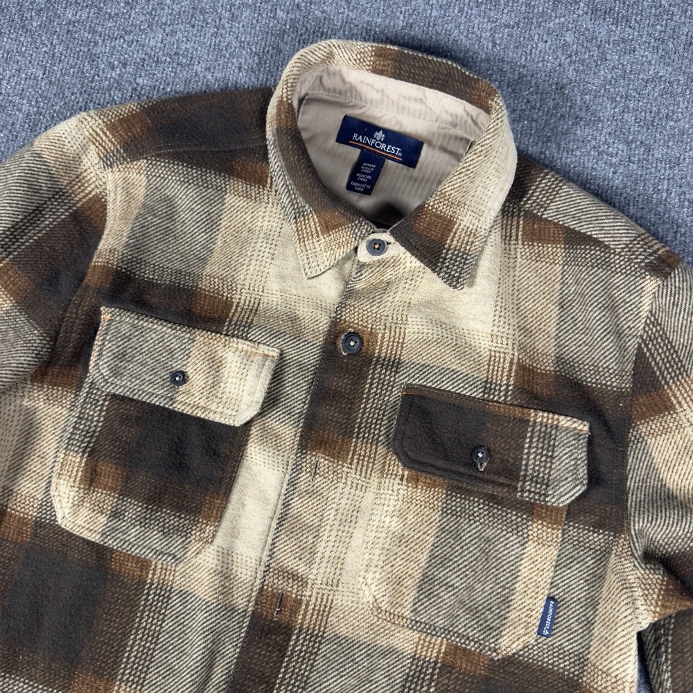 Rainforest Men's Shirt XL Tan‎ Plaid Long Sleeve Button-Up Flannel Vintage